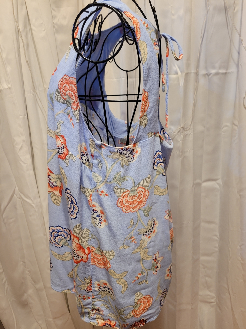 LOFT Light Blue Floral Tie-Shoulder Mini Top